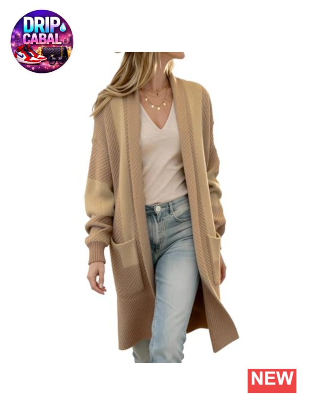 Women's Long Cardigan Sweater Color Block Open Front Chunky Knit Coat